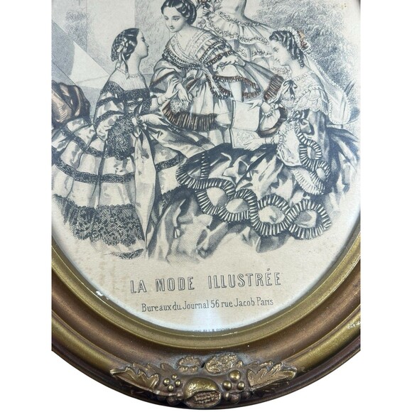 Antique VTG La Mode Illustree Paris French Fashion Framed Art Print Lot‎ of 2 - Picture 4 of 9